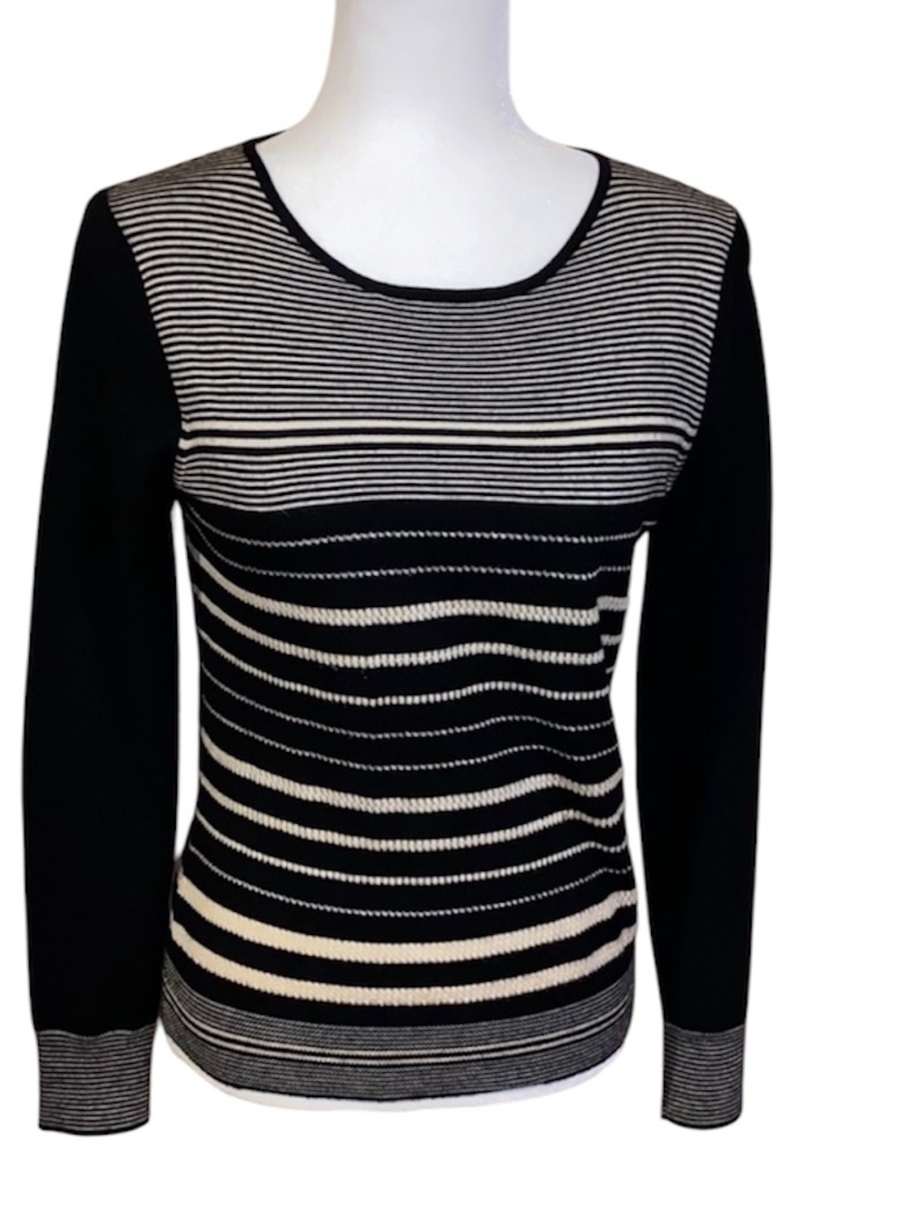Ann Taylor Wool Black & White Striped Sweater